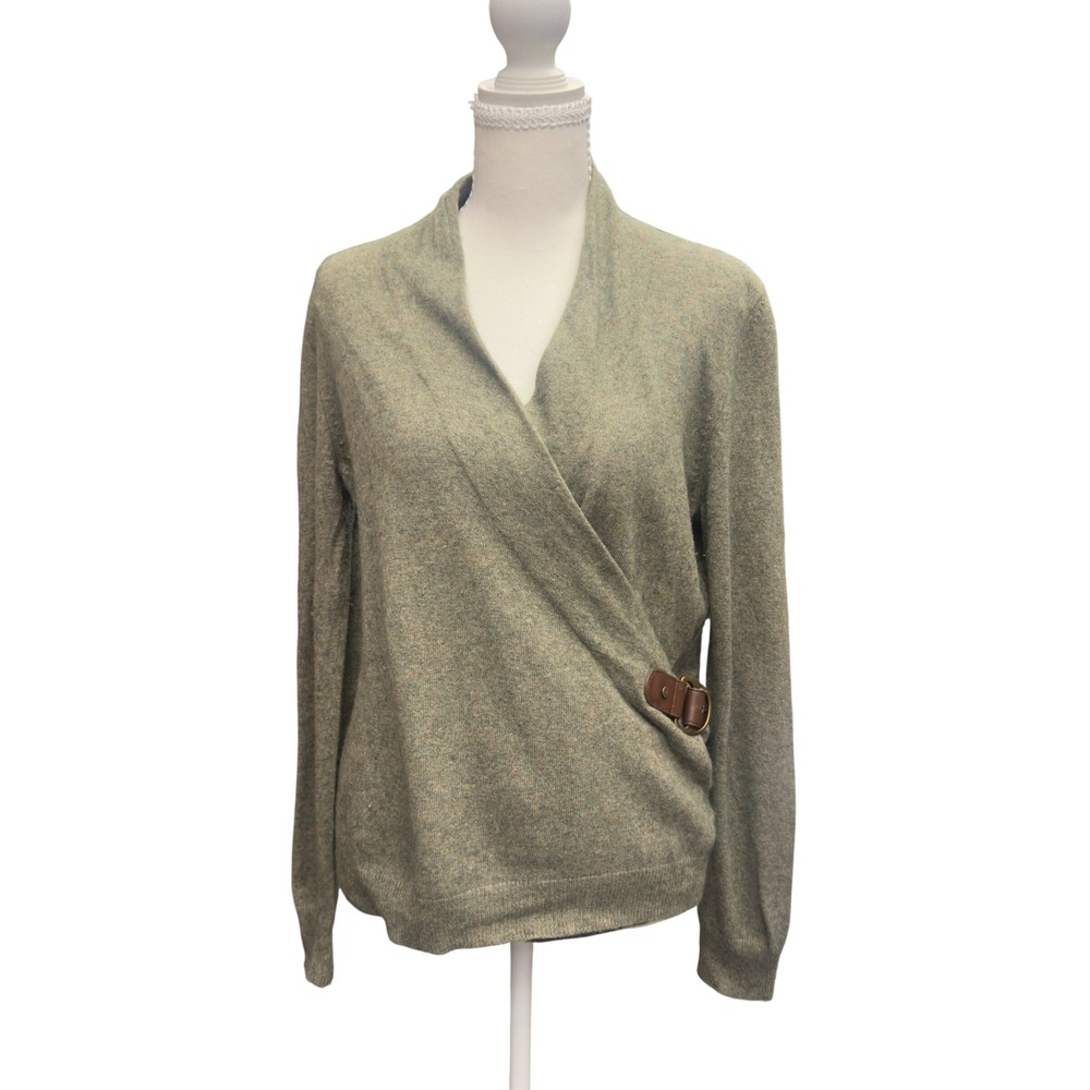 Lauren Ralph Lauren Sage Green Wool Cashmere Blend Side Buckle Wrap Sweater M